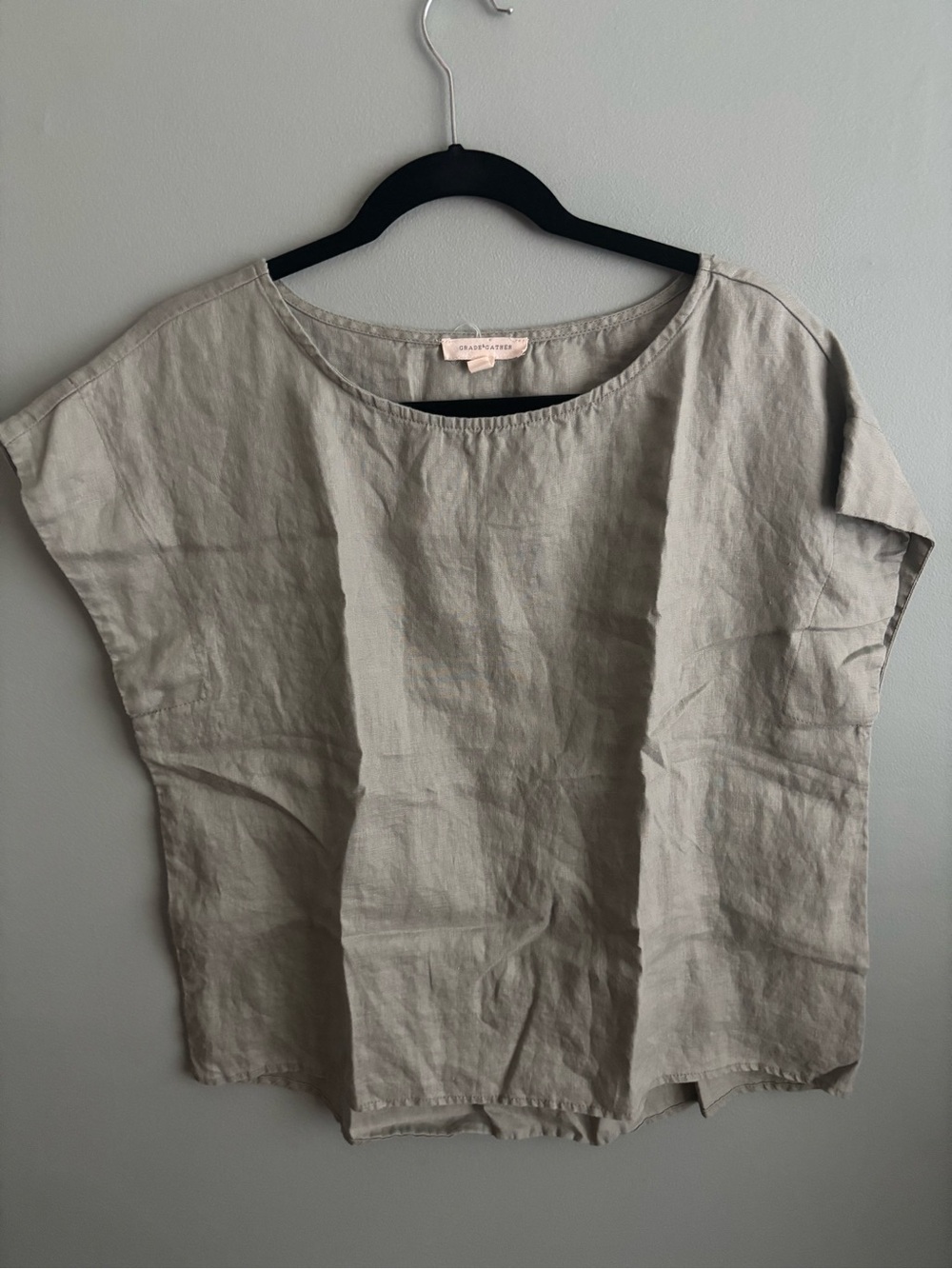 Grade & Gather 100% Linen Boxy Top Grey Cap Sleeve Crew Neck Size M